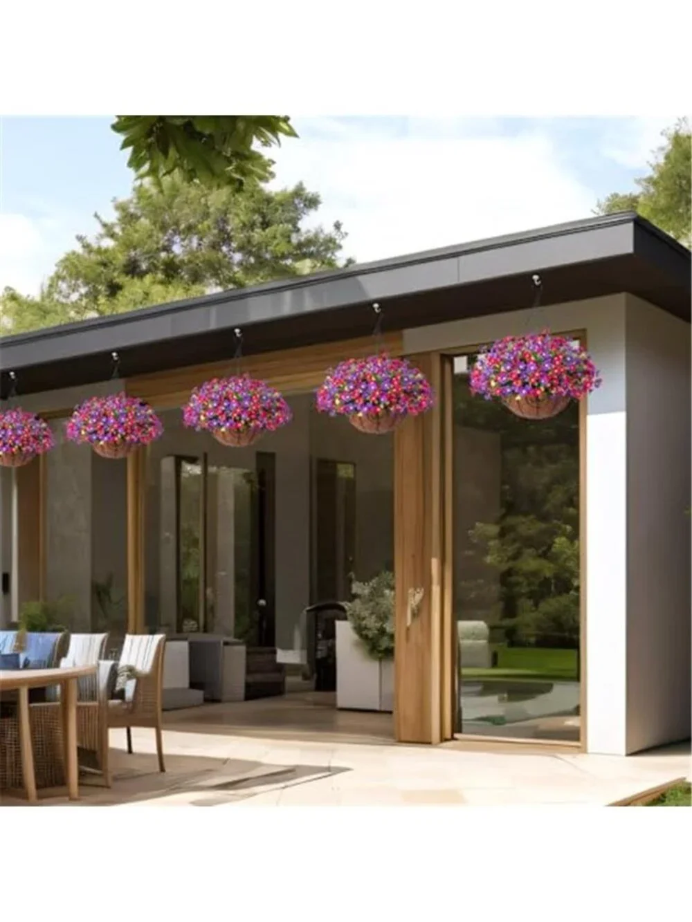Plum Purple Artificial Daisy Hanging Basket Outdoor Patio Porch Silk Flowers